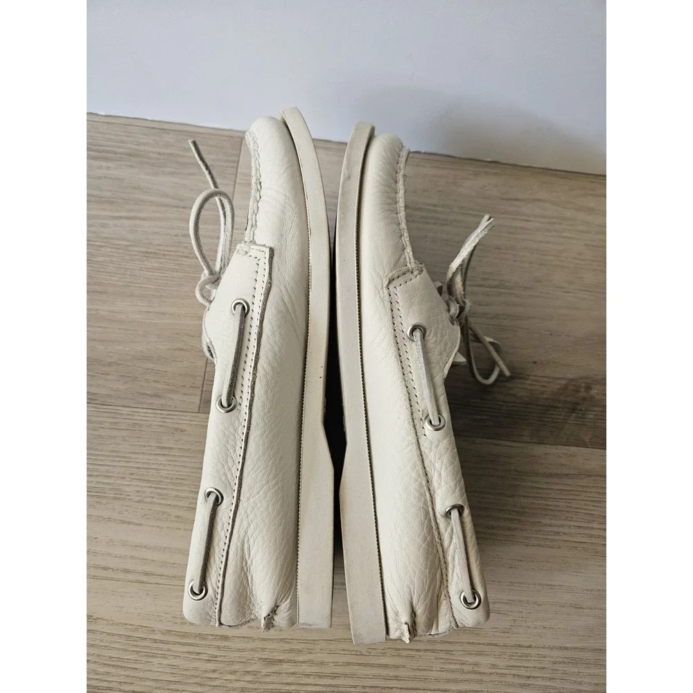 Sperry Top Sider Authentic Original 2 Eye Boat Shoes Cream Leather Women Sz 8.5